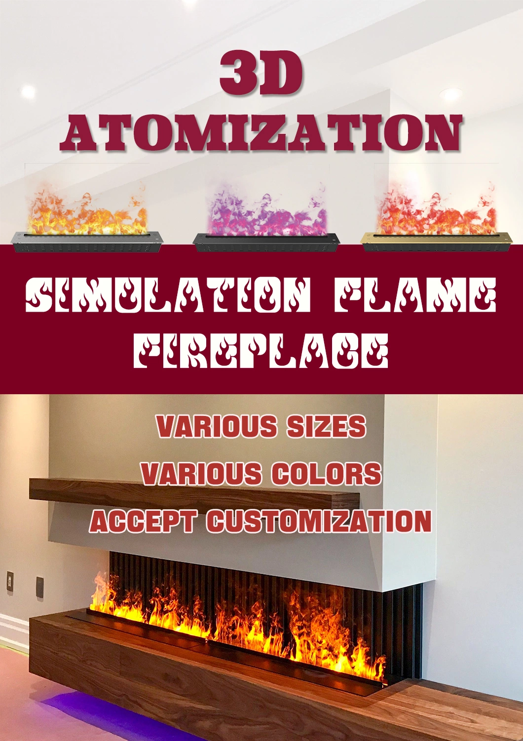 Selv 3D Atomization Simulation Flame Fireplace Appearance Humidifier Aroma Diffuser