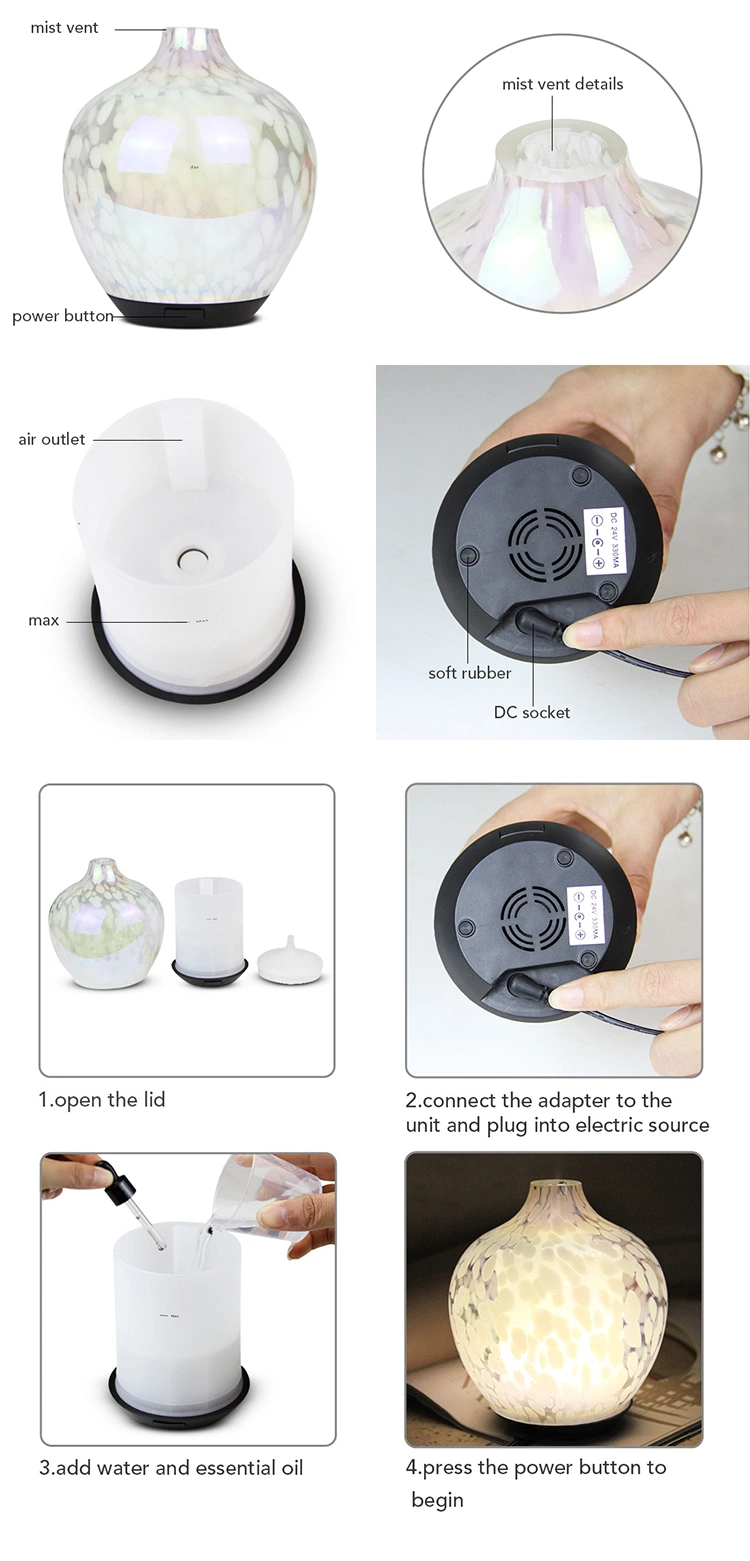 120ml Home Ultrasonic Mist Essential Oil Air Humidifier Glass Aroma Diffuser Electric Aroma Essential Oil Diffuser Air Humidifier for Wholesale